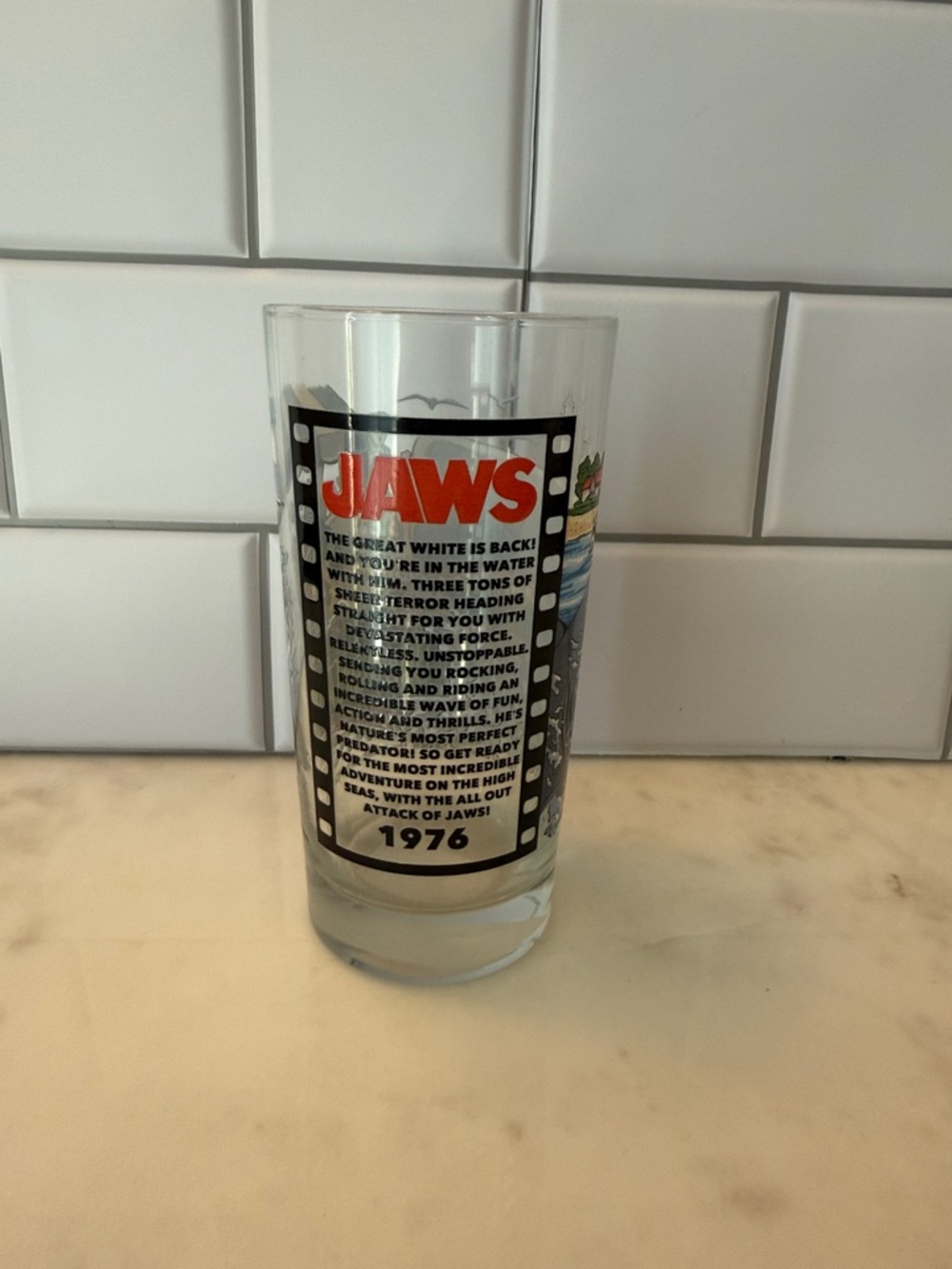 Jaws 1976 Promotional Glass - Clear with Red & Black Graphic